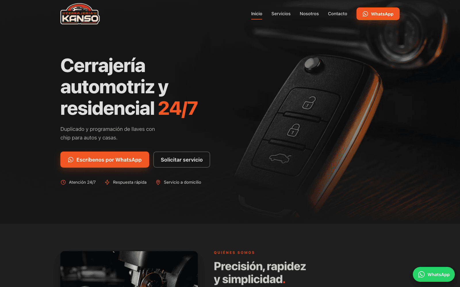 Sitio de Cerrajería Kanso, cerrajería automotriz y residencial